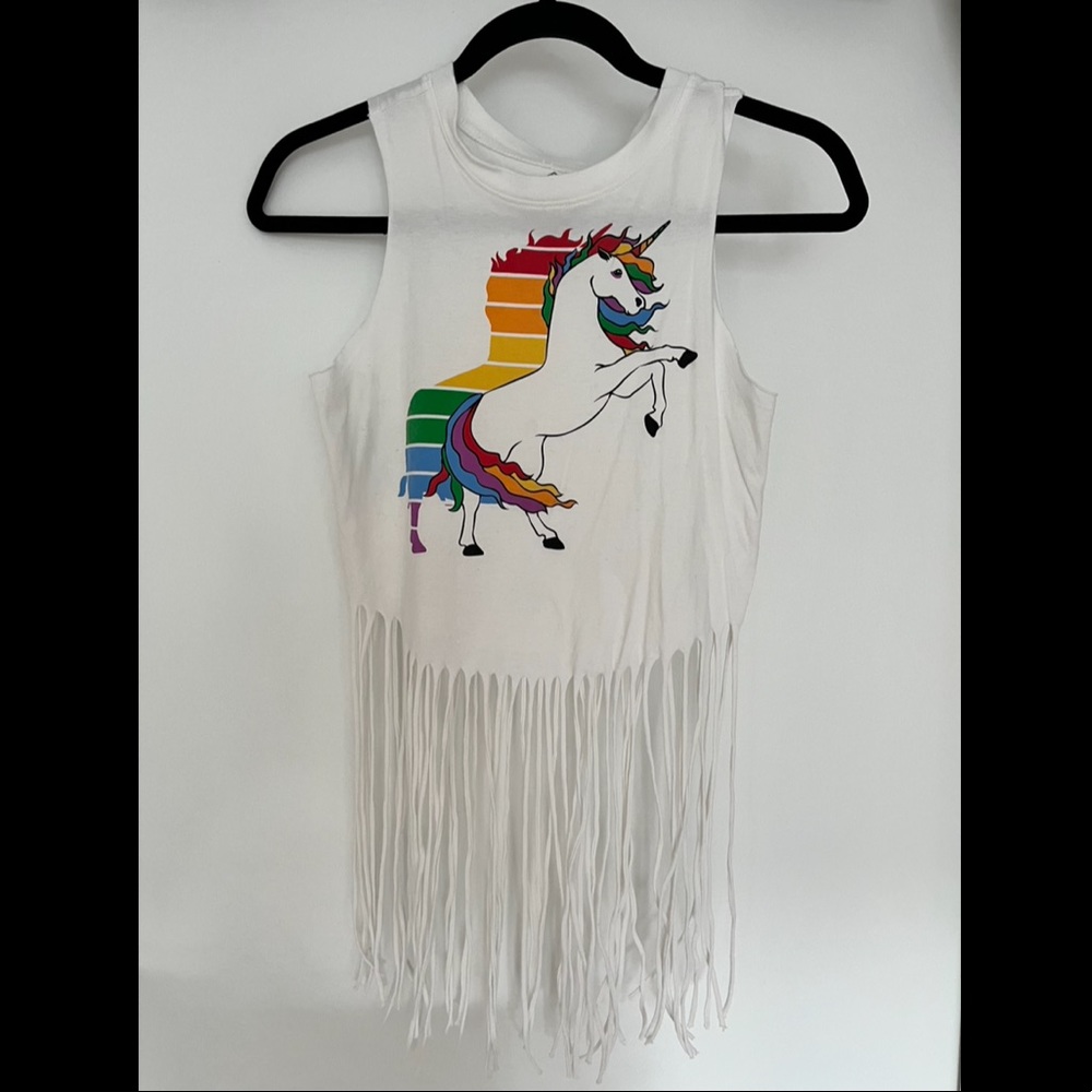 Rainbow unicorn fringe top